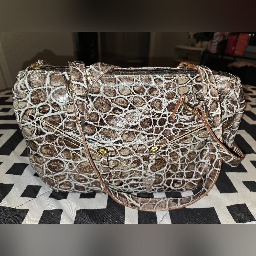 Vintage 1980s United Colors Of Benetton Brown Crocodile Shoulder Bag